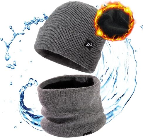 TOP-EX Oversized XL XXL Waterproof Beanies Scarf Set Fleece Lined Neck Protection Mens Womens Gift in Saudi Arabia