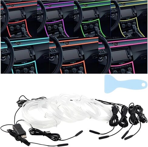 مصباح LED داخلي للسيارة من Mandark، شريط إضاءة نيون محيطي 7 في 1 مع تطبيق منفذ USB للتحكم في وضع مزامنة الموسيقى، أضواء الألياف البصرية الداخلية للمركبة، عالمي للمركبات الترفيهية وسيارات الدفع الرباعي والشاحنات in Kuwait