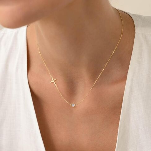 MIDEEO Cross Necklace for Women, Dainty 14k Gold Plated Cross Pendant Necklace Gold Cross Birthstone Necklace Tiny Sideway Cross Choker Necklace Trendy Christmas Gift for Women in Saudi Arabia