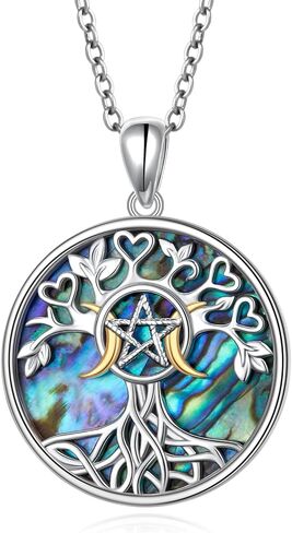 Tree of Life Necklace 925 Sterling Silver Abalone Shell Cross/Triple Moon Goddess Pendant Religious Jewelry for Women Men Mom Wife Daughter Sister Friend for Valentine Birthday Christmas Jewelry in Kuwait