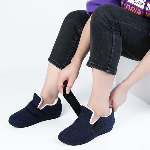Orthopedic Slipper with Arch Support for Women Men，Wide Slip on House Shoes for Plantar Fasciitis Pain Relief Adjustable Strap Slipper with Indoor Outdoor Soft Velvety Cotton Lining Moccasin in Saudi Arabia