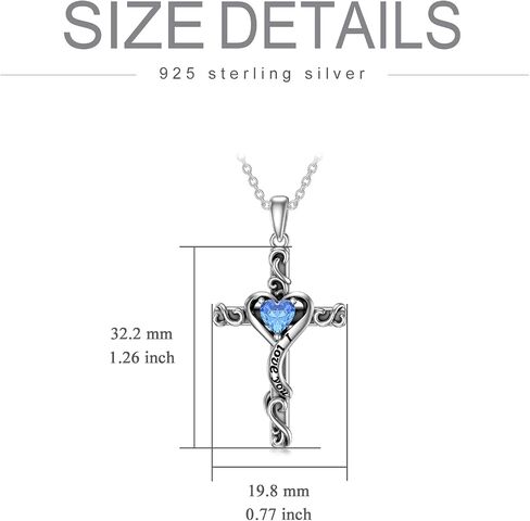 TOUPOP Valentines Day Gifts Birthstone Cross Necklace for Women 925 Sterling Silver Heart Cross Pendant Necklace I Love You Jewelry Birthday Gifts for Her Girlfriend Wife Mom in Kuwait