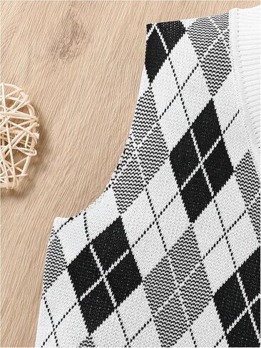 سترة OYOANGLE للفتيات Argyle منقوشة برقبة على شكل V سترة بدون أكمام من Preppy بلوفر كاجوال محبوك بدون أكمام in Kuwait