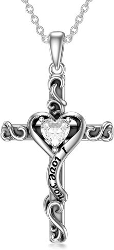TOUPOP Valentines Day Gifts Birthstone Cross Necklace for Women 925 Sterling Silver Heart Cross Pendant Necklace I Love You Jewelry Birthday Gifts for Her Girlfriend Wife Mom in Kuwait