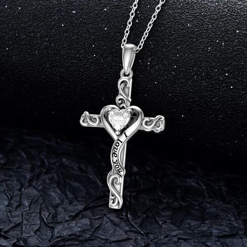 TOUPOP Valentines Day Gifts Birthstone Cross Necklace for Women 925 Sterling Silver Heart Cross Pendant Necklace I Love You Jewelry Birthday Gifts for Her Girlfriend Wife Mom in Kuwait