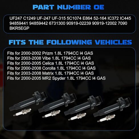 4PCS UF350 Ignition Coils + 4PCS 4469 Iridium Spark Plugs Ignition Coils Pack Fits for 2002-2006 Altima, 2002-2006 Sentra 2.5L, Coil Pack Set Aftermarket Parts in Kuwait