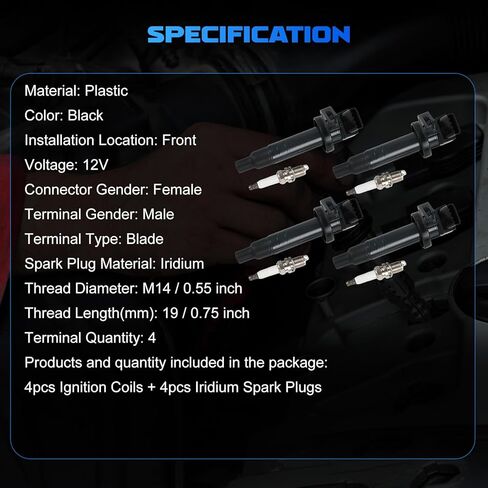 4PCS UF350 Ignition Coils + 4PCS 4469 Iridium Spark Plugs Ignition Coils Pack Fits for 2002-2006 Altima, 2002-2006 Sentra 2.5L, Coil Pack Set Aftermarket Parts in Kuwait