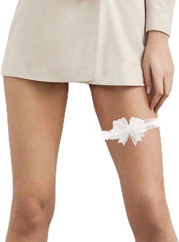 Lace Garters for Bride, Plus Size Bridal Garter with Pearl and Bow, Handmade Stretch Garter Belt for Bride Gift, White Leg Garter for Wedding, Homecoming, Party, Banquet, Cocktail Reception - 1 Pack in Saudi Arabia