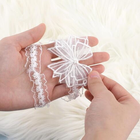 Lace Garters for Bride, Plus Size Bridal Garter with Pearl and Bow, Handmade Stretch Garter Belt for Bride Gift, White Leg Garter for Wedding, Homecoming, Party, Banquet, Cocktail Reception - 1 Pack in Saudi Arabia