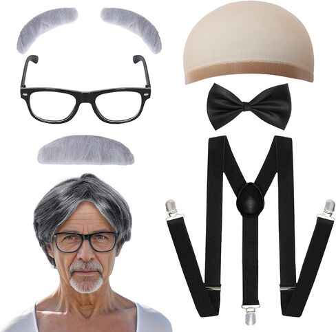 Old Man Costume Wig for Kids 100 Days of School Costume Boys Dress Up Accessories Grandpa Old People Set for Halloween in Saudi Arabia