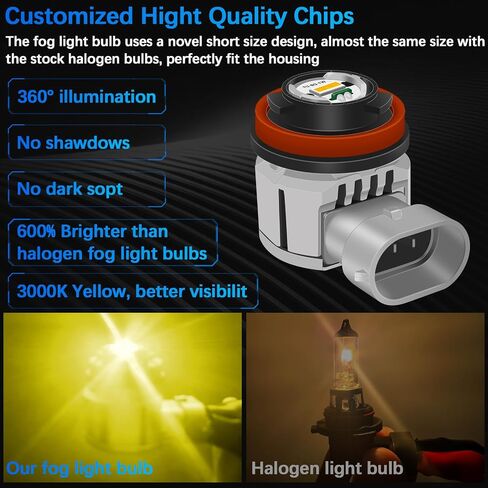 H11 Fog Light Bulbs, 16000Lumens 3000K Amber Yellow Light, 600% Brightness,Mini Fog Lamps Replacement for Cars, Play and Plug (Pack of 2) in Saudi Arabia