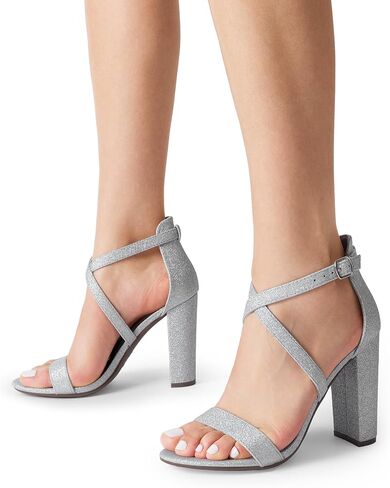 DREAM PAIRS كعب عالٍ 4 بوصة للنساء صندل بكعب مكتنز وحزام متقاطع مفتوح من الأمام لحفلات الزفاف والسهرات وحفلات العودة للوطن in Saudi Arabia