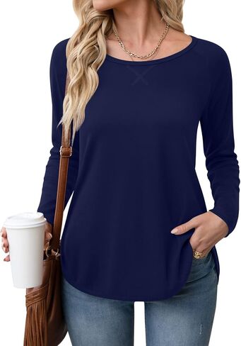 POPYOUNG Womens Fall Winter Casual Shirts Long Sleeve Side Split Pullover Tunic Tops for Leggings Loose Blouse in Kuwait