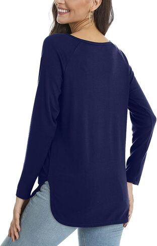 POPYOUNG Womens Fall Winter Casual Shirts Long Sleeve Side Split Pullover Tunic Tops for Leggings Loose Blouse in Kuwait