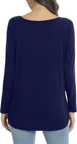 POPYOUNG Womens Fall Winter Casual Shirts Long Sleeve Side Split Pullover Tunic Tops for Leggings Loose Blouse in Kuwait