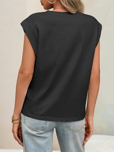 Tankaneo Womens Summer Tops Crew Neck Cap Sleeve Tank Top Casual Loose Fit Basic Tee Shirts in Kuwait
