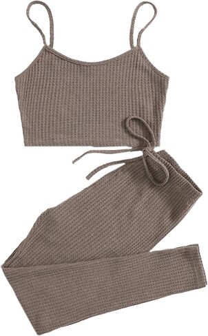 Milumia Women's Two Piece Outfits Cami Crop Tops and Self Tie Leggings Sets Sleepwear in Saudi Arabia
