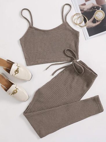 Milumia Women's Two Piece Outfits Cami Crop Tops and Self Tie Leggings Sets Sleepwear in Saudi Arabia