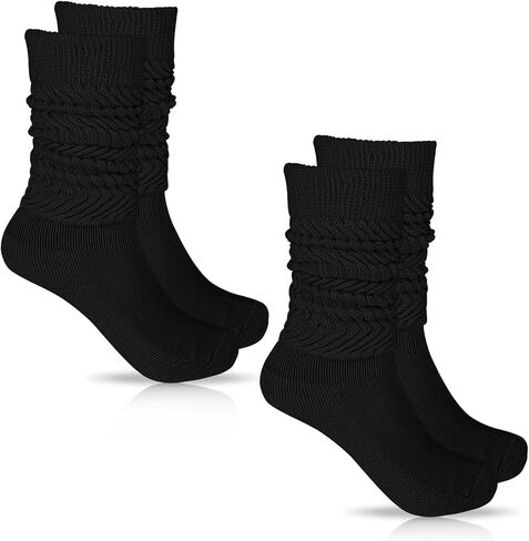 Lusofie 2 Pairs Slouch Socks for Woman Soft Cotton Crew Scrunch Socks Extra Long Thigh High Boot Socks Black in Saudi Arabia