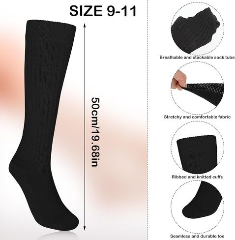 Lusofie 2 Pairs Slouch Socks for Woman Soft Cotton Crew Scrunch Socks Extra Long Thigh High Boot Socks Black in Saudi Arabia