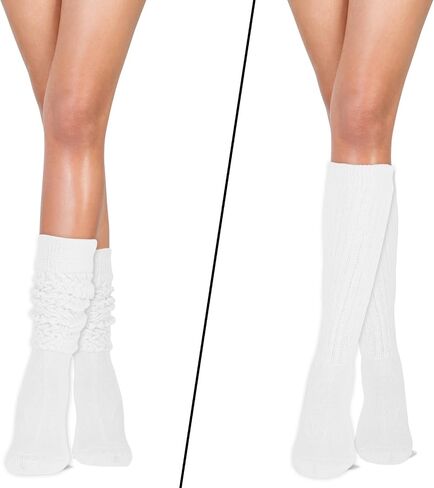 Lusofie 2 Pairs Slouch Socks for Woman Soft Cotton Crew Scrunch Socks Extra Long Thigh High Boot Socks Black in Saudi Arabia