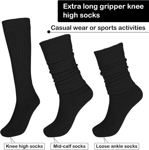 Lusofie 2 Pairs Slouch Socks for Woman Soft Cotton Crew Scrunch Socks Extra Long Thigh High Boot Socks Black in Saudi Arabia