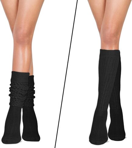 Lusofie 2 Pairs Slouch Socks for Woman Soft Cotton Crew Scrunch Socks Extra Long Thigh High Boot Socks Black in Saudi Arabia