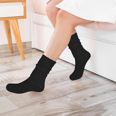 Lusofie 2 Pairs Slouch Socks for Woman Soft Cotton Crew Scrunch Socks Extra Long Thigh High Boot Socks Black in Saudi Arabia