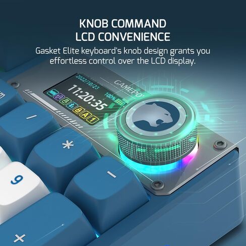 GAMEPOWER Gasket Elite Triple Mode Mechanical Gaming Keyboard - 95 Keys, Knob Switch, 4000mah, 60M Clicky Blue switches, Wired/2.4G/Bluetooth 5.1, RGB Backlit, LCD Screen, Blue in Kuwait