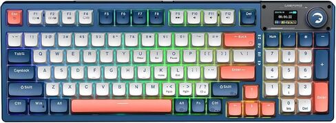 GAMEPOWER Gasket Elite Triple Mode Mechanical Gaming Keyboard - 95 Keys, Knob Switch, 4000mah, 60M Clicky Blue switches, Wired/2.4G/Bluetooth 5.1, RGB Backlit, LCD Screen, Blue in Kuwait