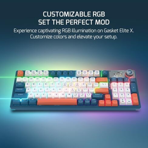 GAMEPOWER Gasket Elite Triple Mode Mechanical Gaming Keyboard - 95 Keys, Knob Switch, 4000mah, 60M Clicky Blue switches, Wired/2.4G/Bluetooth 5.1, RGB Backlit, LCD Screen, Blue in Kuwait