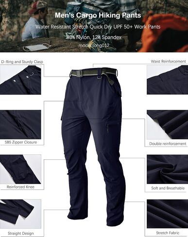 Men's Hiking Tactical Cargo Work Pants Quick Dry Waterproof Lightweight Travel Fishing Camping Outdoor Pants in Saudi Arabia