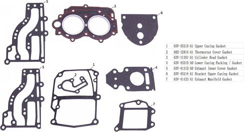 Boat Motor 63V-W0001-00 63V-W0001-01 63V-W0001-02 63V-W0001-21 63V-W0001-22 63V-W0001-23 Complete Power Head Seal Gasket Kit for Yamaha T15 T9.9 9.9HP 15HP Outboard Engine，18-99175 for Sierra in Saudi Arabia