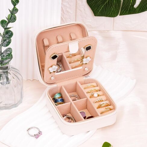 Jewelry Box, Travel Jewelry Case with Mirror, Portable Mini Jewelry Holder Organizer Letter A Chenille Patch, 2 Layer Storage Boxes for Girls Womens Rings, Earrings and Necklaces (White) in Saudi Arabia