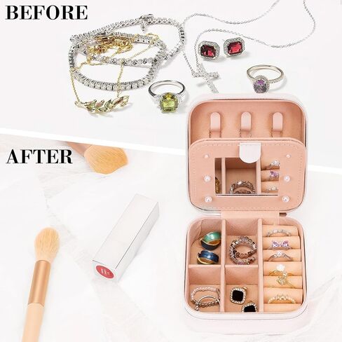 Jewelry Box, Travel Jewelry Case with Mirror, Portable Mini Jewelry Holder Organizer Letter A Chenille Patch, 2 Layer Storage Boxes for Girls Womens Rings, Earrings and Necklaces (White) in Saudi Arabia