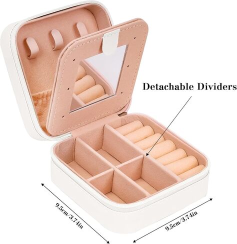 Jewelry Box, Travel Jewelry Case with Mirror, Portable Mini Jewelry Holder Organizer Letter A Chenille Patch, 2 Layer Storage Boxes for Girls Womens Rings, Earrings and Necklaces (White) in Saudi Arabia