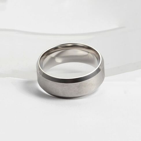 Minimalist Rings for Men Titanium Men's Wedding Ring 8 MM Width brushed Finish Ring/High Polished Usual Wear Scratch-Resistant Beveled Ring Comfort Rings for Men Size 10 in Saudi Arabia