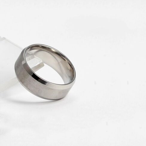 Minimalist Rings for Men Titanium Men's Wedding Ring 8 MM Width brushed Finish Ring/High Polished Usual Wear Scratch-Resistant Beveled Ring Comfort Rings for Men Size 10 in Saudi Arabia