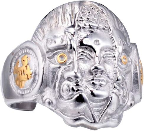 PAURO Men's Stainless Steel Vintage Supernatural Buddha and Devil Ring Engraved Chinese Character in Saudi Arabia