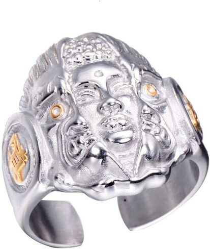 PAURO Men's Stainless Steel Vintage Supernatural Buddha and Devil Ring Engraved Chinese Character in Saudi Arabia