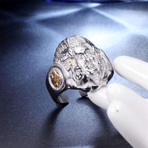 PAURO Men's Stainless Steel Vintage Supernatural Buddha and Devil Ring Engraved Chinese Character in Saudi Arabia