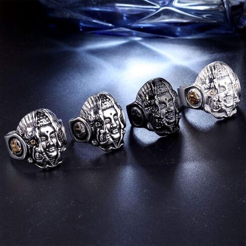 PAURO Men's Stainless Steel Vintage Supernatural Buddha and Devil Ring Engraved Chinese Character in Saudi Arabia