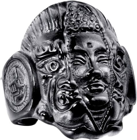 PAURO Men's Stainless Steel Vintage Supernatural Buddha and Devil Ring Engraved Chinese Character in Saudi Arabia