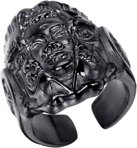 PAURO Men's Stainless Steel Vintage Supernatural Buddha and Devil Ring Engraved Chinese Character in Saudi Arabia