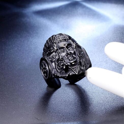 PAURO Men's Stainless Steel Vintage Supernatural Buddha and Devil Ring Engraved Chinese Character in Saudi Arabia