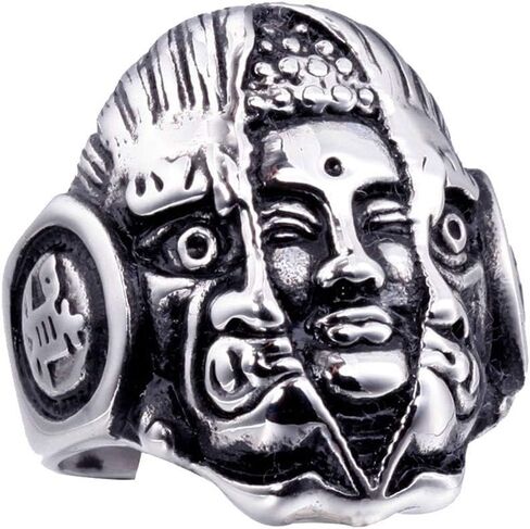 PAURO Men's Stainless Steel Vintage Supernatural Buddha and Devil Ring Engraved Chinese Character in Saudi Arabia