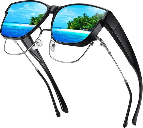 نظارات شمسية فوق الزجاج للرجال والنساء، نظارات شمسية مستقطبة مربعة خفيفة الوزن يمكن ارتداؤها فوق النظارات، حماية من الأشعة فوق البنفسجية in Kuwait