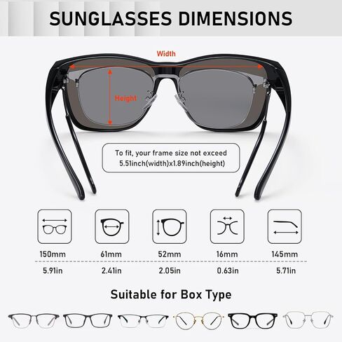 نظارات شمسية فوق الزجاج للرجال والنساء، نظارات شمسية مستقطبة مربعة خفيفة الوزن يمكن ارتداؤها فوق النظارات، حماية من الأشعة فوق البنفسجية in Kuwait
