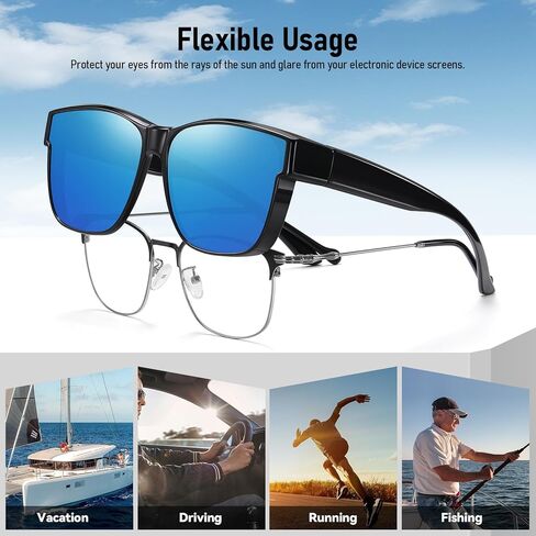 نظارات شمسية فوق الزجاج للرجال والنساء، نظارات شمسية مستقطبة مربعة خفيفة الوزن يمكن ارتداؤها فوق النظارات، حماية من الأشعة فوق البنفسجية in Kuwait