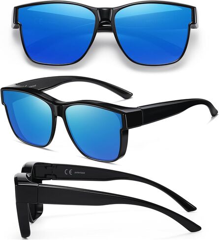 نظارات شمسية فوق الزجاج للرجال والنساء، نظارات شمسية مستقطبة مربعة خفيفة الوزن يمكن ارتداؤها فوق النظارات، حماية من الأشعة فوق البنفسجية in Kuwait